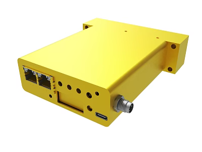 Yellow Industrial Device With Metal Housing Interface Ports And Mounting Holes 3d model
