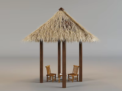 Chinese-style thatched shed rest pavilion thatched pavilion landscape pavilion bamboo tables and chairs 3d model