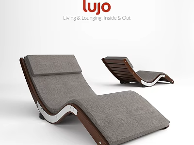 Leisure Lounger With Wooden Frame And Gray Cushion For Indoor Outdoor Use 3d model