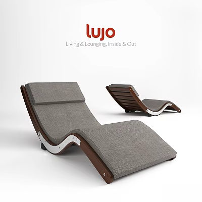 Leisure Lounger With Wooden Frame And Gray Cushion For Indoor Outdoor Use 3d model