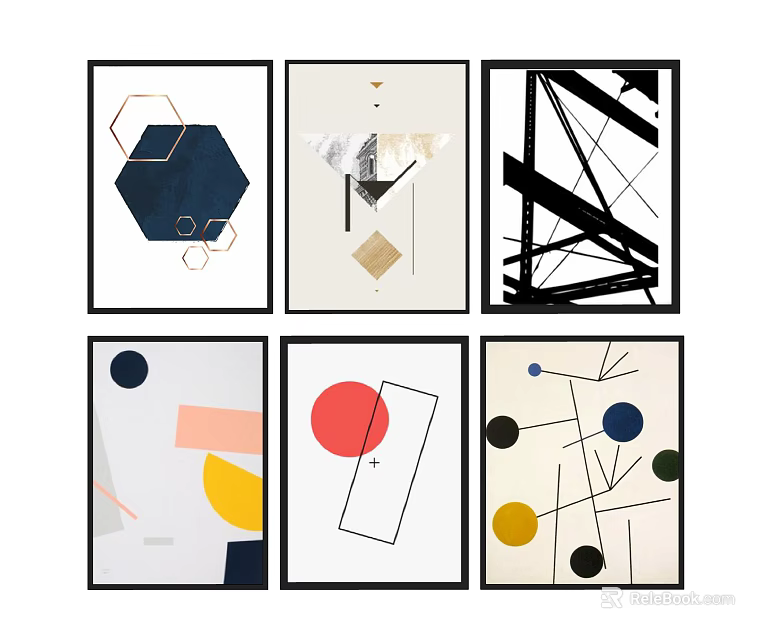 Geometric Abstract Wall Art With Various Colorful Shapes For Home Decor 3d model 