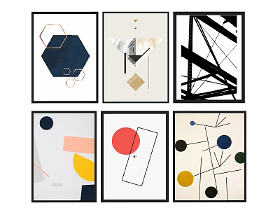 Geometric Abstract Wall Art With Various Colorful Shapes For Home Decor 3d model