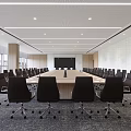 Modern Conference Room Interior Design With Long Table Black Chairs And Ceiling Lights 3d model