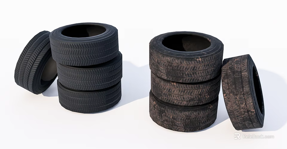 Stacked Car Tires Displaying Various Tread Patterns And Surface Textures 3d model