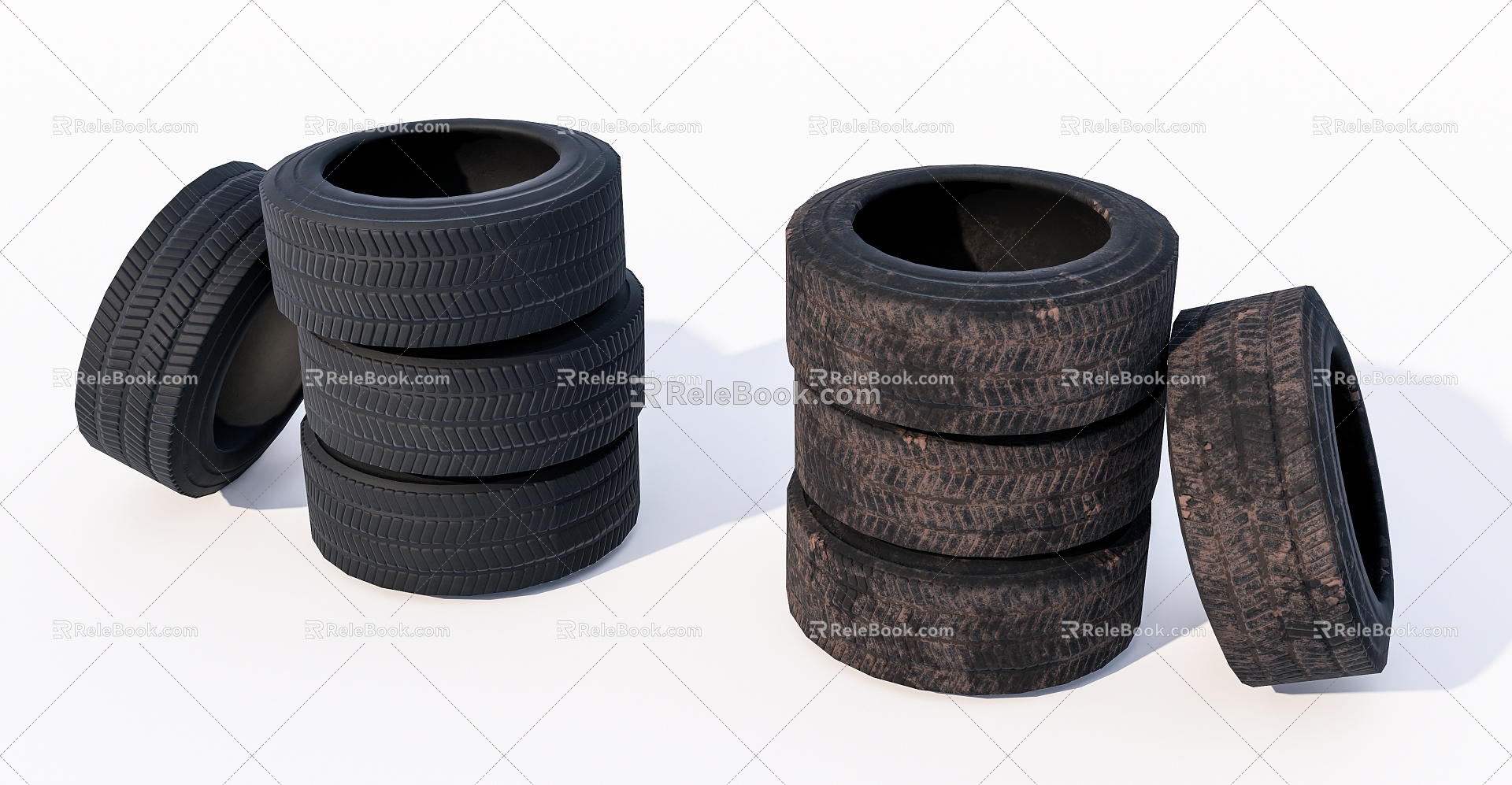 Modern tires New and old car tires 3d model