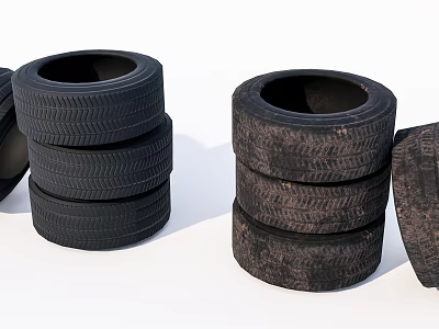 Stacked Car Tires Displaying Various Tread Patterns And Surface Textures 3d model