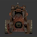 Steampunk Car With Mechanical Gears Steam Pipes Large Wheels And Vintage Design