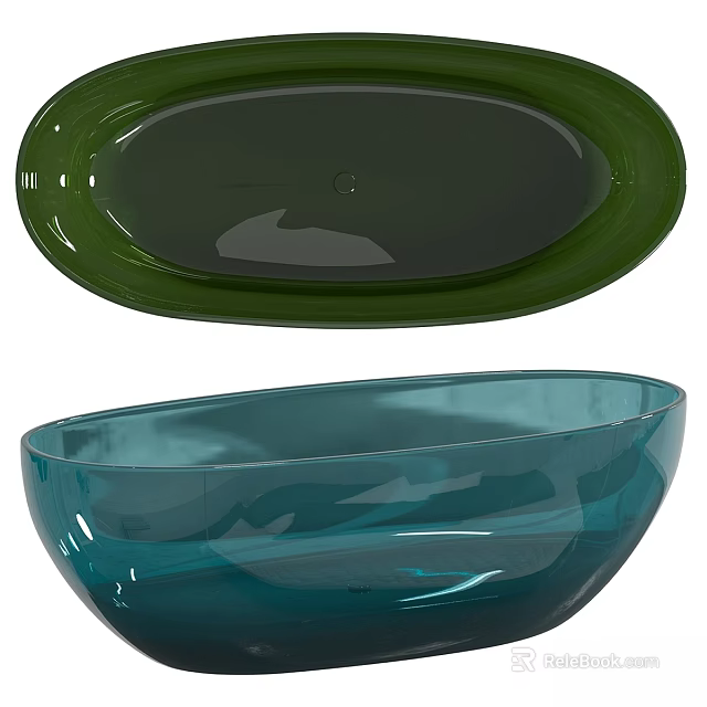 Modern Oval Green And Blue Bathtubs With Transparent Shiny Design 3d model 