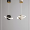 Modern Spherical Pendant Light Design With Circular Ring Detail In Black And White 3d model