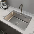Stainless Steel Single Bowl Kitchen Sink With Modern Faucet On Marble Countertop