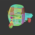 Light Blue Vintage Three Wheeler Truck With Open Cargo Bed And Single Front Wheel