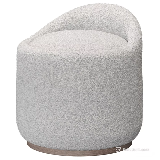Plush White Round Modern Stool With Soft Comfortable Upholstered Seat Design 3d model 