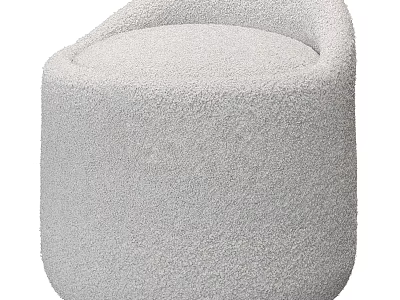 Plush White Round Modern Stool With Soft Comfortable Upholstered Seat Design 3d model