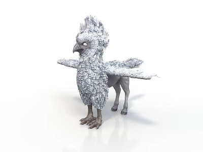 Mythical Animal Standing With Feathered Head Wings Four Legs And Textured Surface On White Background 3d model