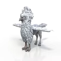 Mythical Animal Standing With Feathered Head Wings Four Legs And Textured Surface On White Background