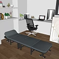 Foldable Gray Fabric Single Bed with Rolling Wheels on Wooden Floor 3d model