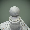 Gray Stone Pillar With Spherical Top And Square Base On Square Stone Tiles 3d model