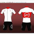 White Red Collar Cycling Outfit with DT STYLE Back Logo and Black Shorts