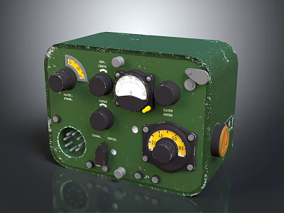 Vintage Green Control Panel With Rustic Weathered Design And Knobs Gauges Buttons 3d model