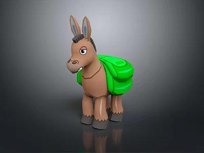 Cute Cartoon Donkey Character With Green Backpack Standing On Dark Background 3d model