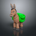 Cute Cartoon Donkey Character With Green Backpack Standing On Dark Background 3d model