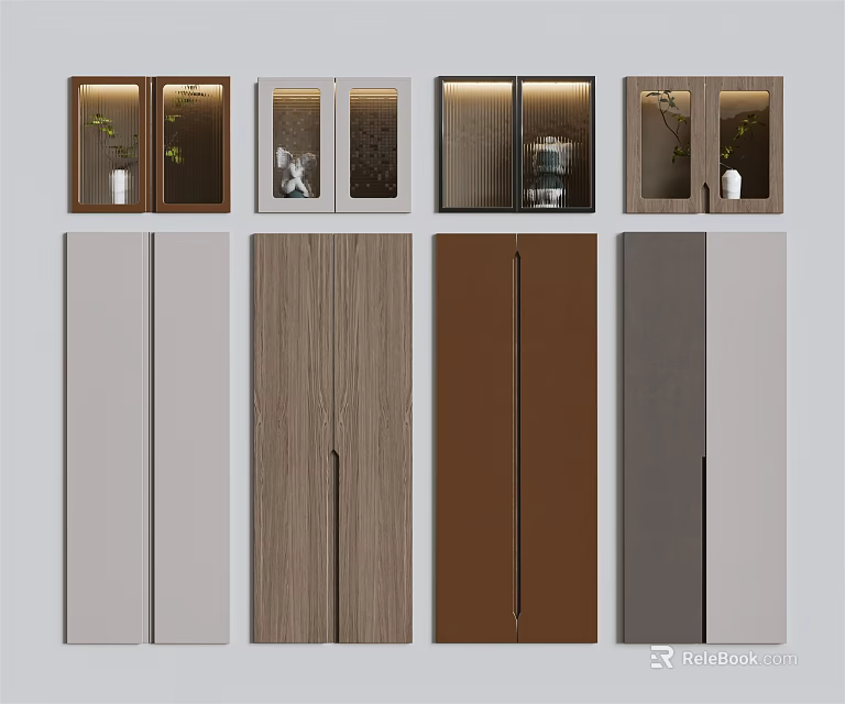 Various Kitchen Cabinet Door Styles With Wood Glass And Color Options 3d model 