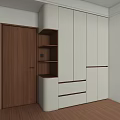Modern White Wardrobe With Open Shelves Drawers And Wooden Door Interior Design