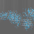 Modern Blue Chandelier With Slender Hanging Elements On Black Background