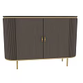 Elegant Dark Brown Wood Sideboard Featuring Gold Metal Accents Double Doors And Vertical Stripes
