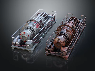 Heavy Duty Industrial Equipment With Two Metal Frame Units And Large Rotary Drums 3d model