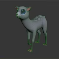 Cute 3D Rendered Fawn with Gray Body Big Blue Eyes Pink Paws and White Spots