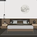 Modern Minimalist Bedroom Interior With Wooden Furniture Round Decorative Painting Nightstands Table Lamps And Rug