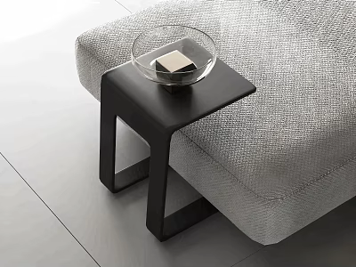 Modern Black Side Table With Glass Bowl Next To Gray Sofa 3d model