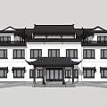 Traditional Ancient Chinese Architecture With White Walls Black Tiled Roofs Overhanging Eaves Courtyard Green Plants