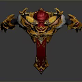 Mythical Female Warrior Character in Ornate Red and Gold Armor With Horns and Flame Details