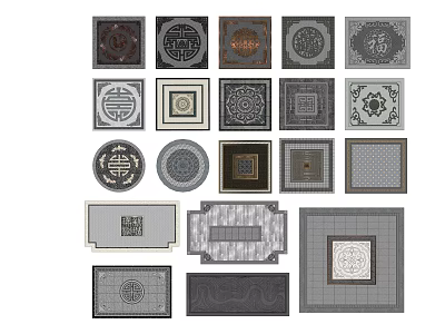 Garden Ornaments Various Decorative Tiles With Classic Patterns For Garden Flooring 3d model