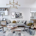 Modern Living and Dining Room Interior With Sofa Coffee Table And Decorative Paintings
