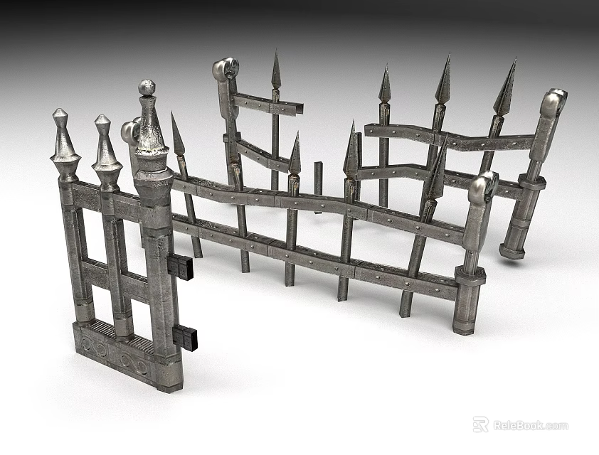 Vintage Ornate Metal Fence With Spiked Tops And Decorative Railings 3d model 
