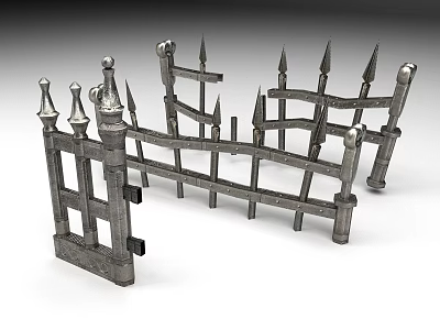 Vintage Ornate Metal Fence With Spiked Tops And Decorative Railings 3d model