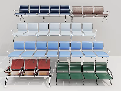 Multi Colored Waiting Chairs with Metal Frames and Various Seat Colors in Public Areas 3d model