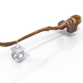 Decorative Wooden Broom with Hanging Metal Lantern and Brush Head