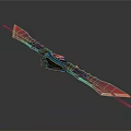 Vibrant Red And Blue Blade Weapon With Leather Strap And Decorative Design Elements 3d model