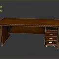 Solid Wood Office Desk With Brown Tabletop And Drawer Cabinet Storage 3d model