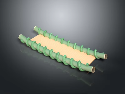 Two Green Spiral Decorative Objects With Light Colored Board In Between 3d model