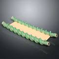 Two Green Spiral Decorative Objects With Light Colored Board In Between