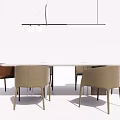 Modern Dining Table Set With Brown Beige Chairs And Hanging Light Fixture 3d model