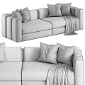 Modern Sofa Design With Blue Beige Pillows And Cozy Blanket Interior 3d model