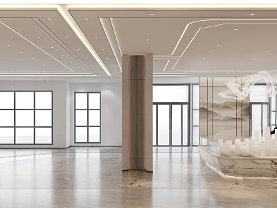 Modern Sales Office Interior With Spacious Layout Large Windows Natural Light And Marble Reception Area 3d model