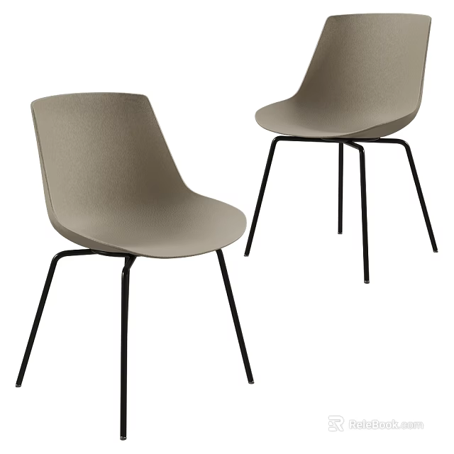Modern Light Gray Dining Chairs with Black Metal Legs for Minimalist Home Interior 3d model 