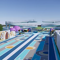 Colorful Outdoor Children's Play Area With Circular Structures Slides And Green Lawn